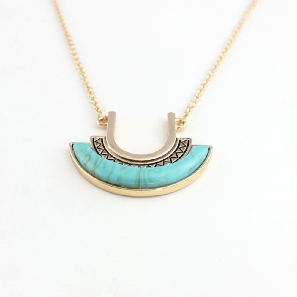 Vintage Turquoise Geometric Bar Necklace - Picture 2 of 2